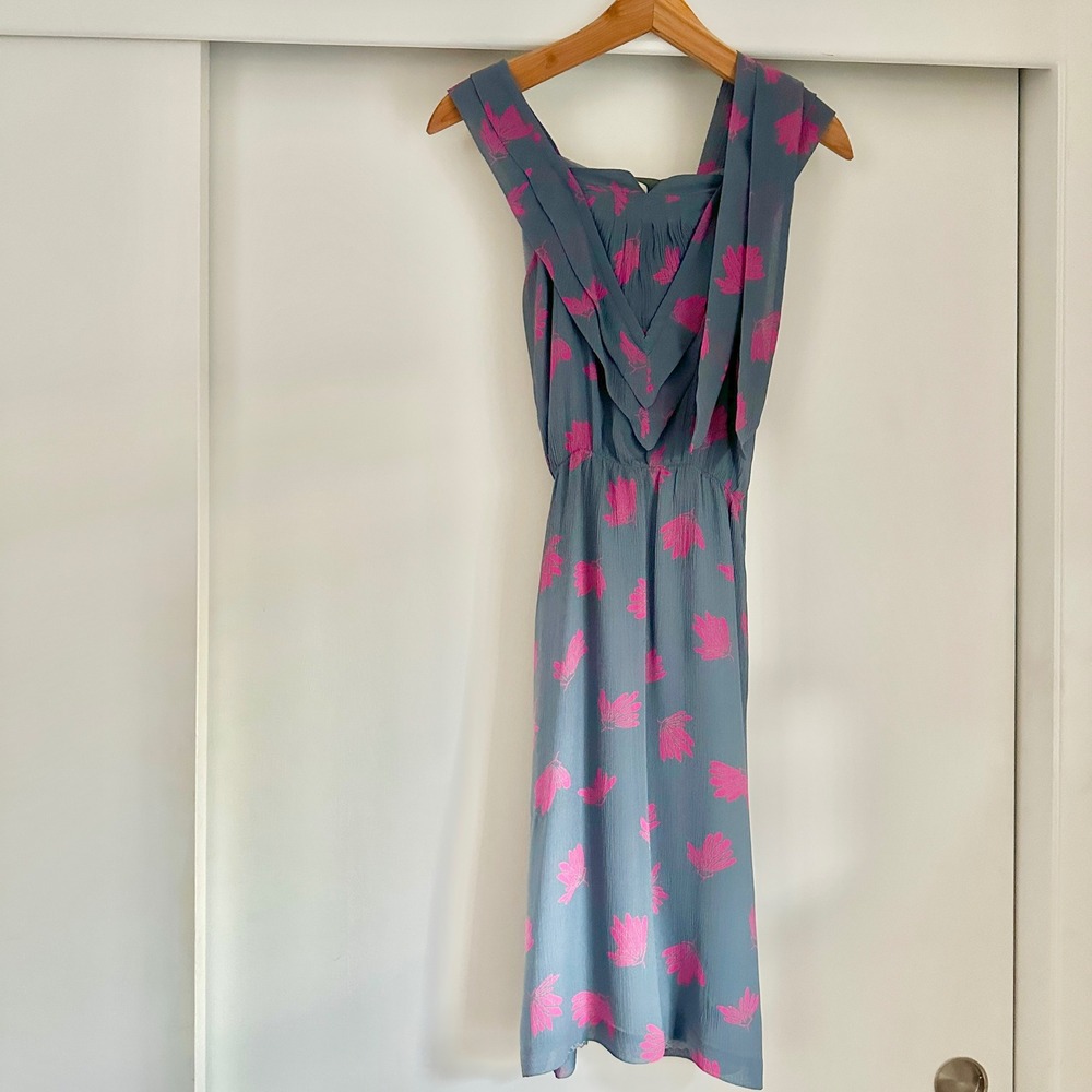 Anthropologie‎ Girls From Savoy Floral Midi Dress Gray Pink Sleeveless Size 0